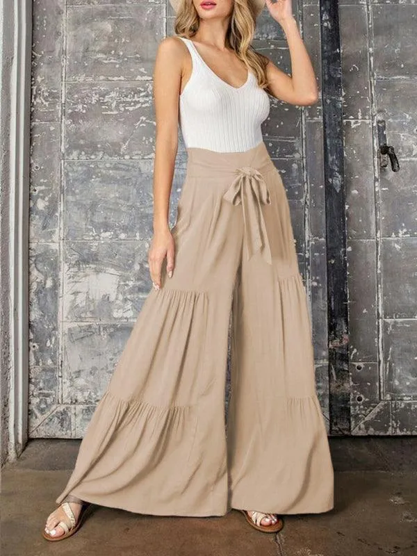 Chic Wide-Leg Cotton Pants with Stylish Woven Straps