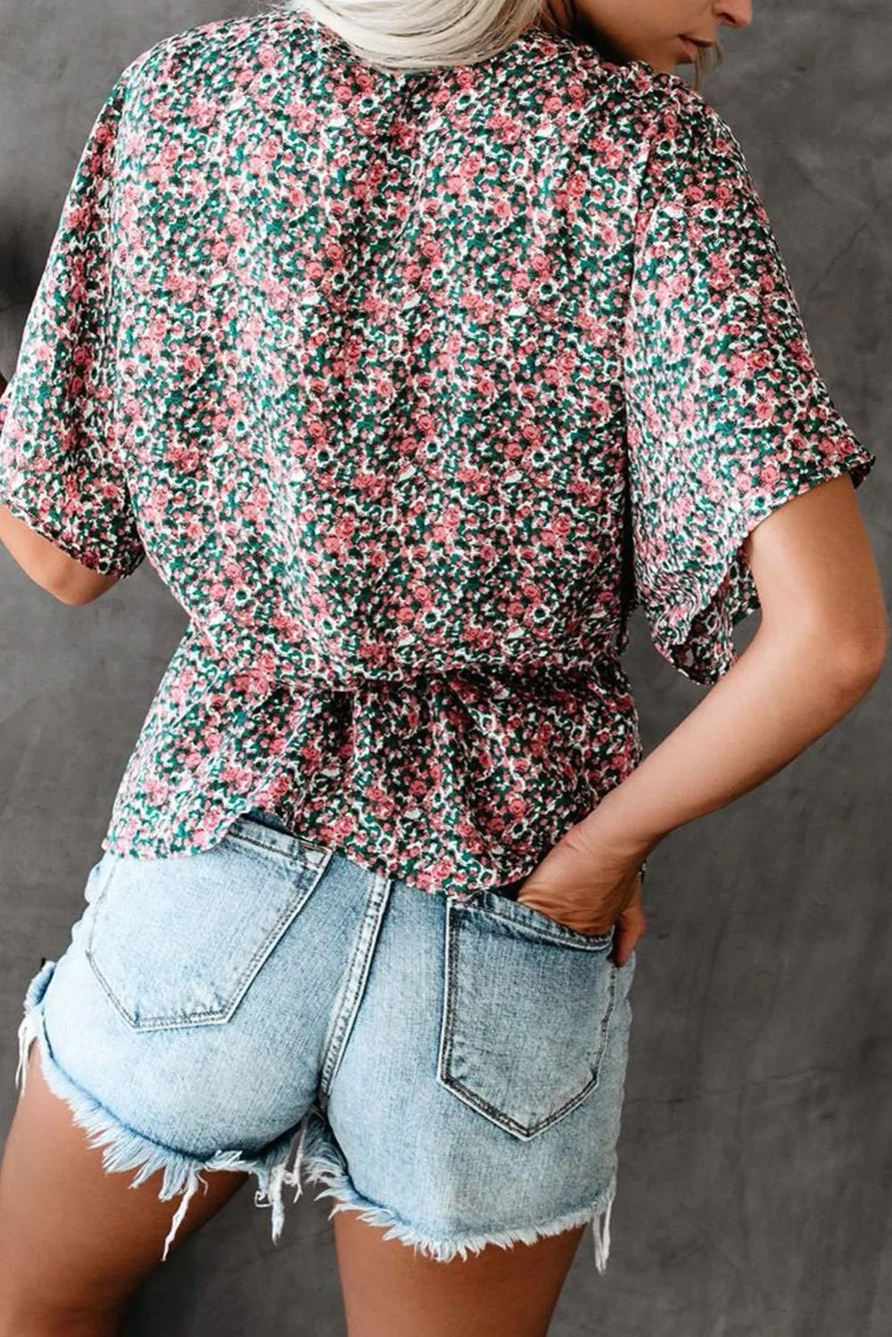 Chiffon wrap printed waist tie up shirt