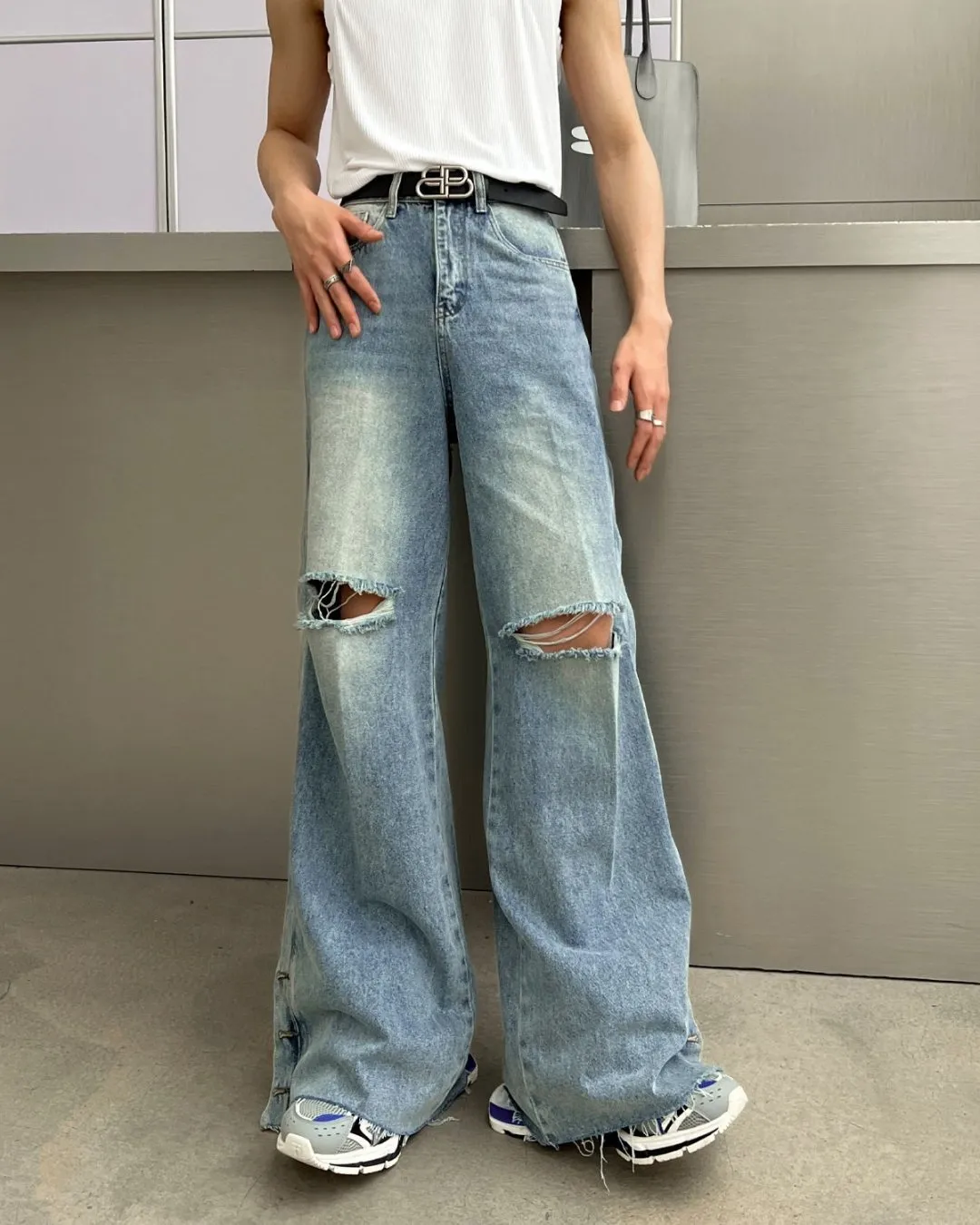 Damage Wide Denim Pants XSZ0010