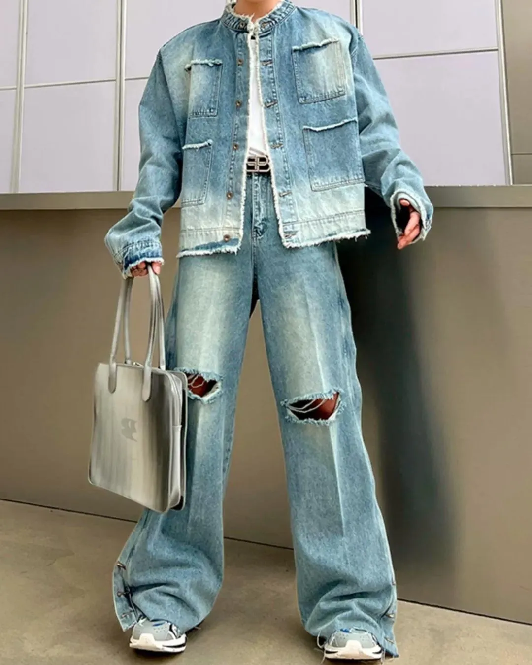 Damage Wide Denim Pants XSZ0010