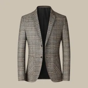Gents - Classic Checked Vintage Blazer with Button Closure for Men