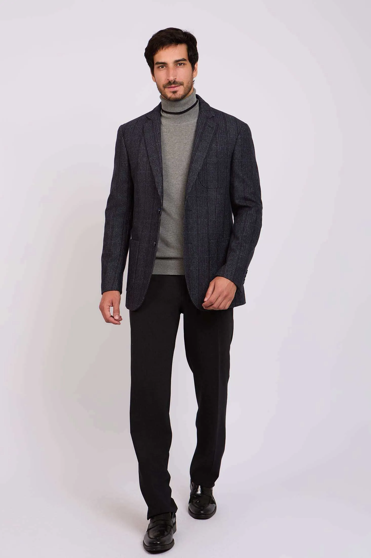 Men Blazer With Sued Elbow Patch Wool Navy