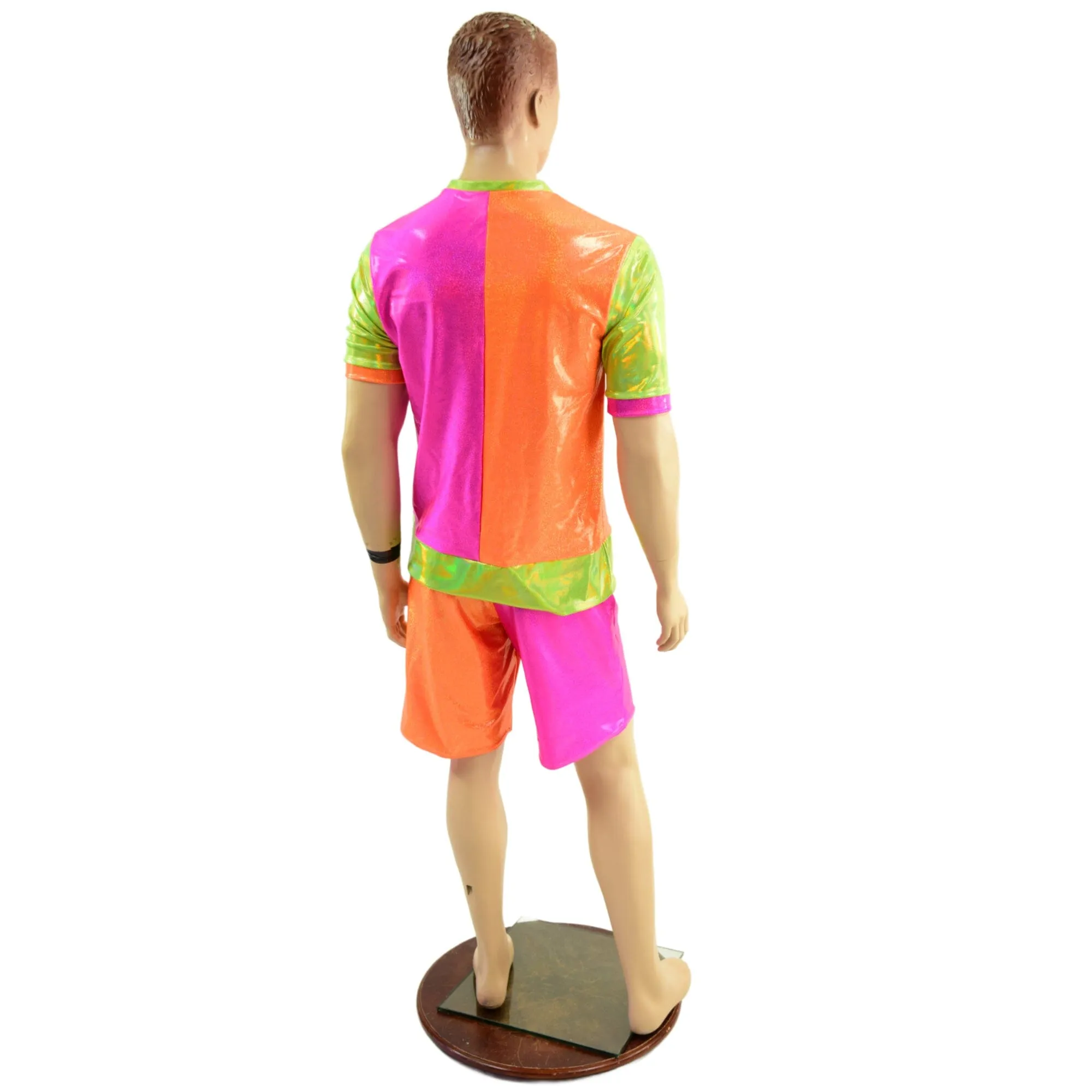 Mens Basketball Shorts and Shirt Set in Neon Holo Colorblocking
