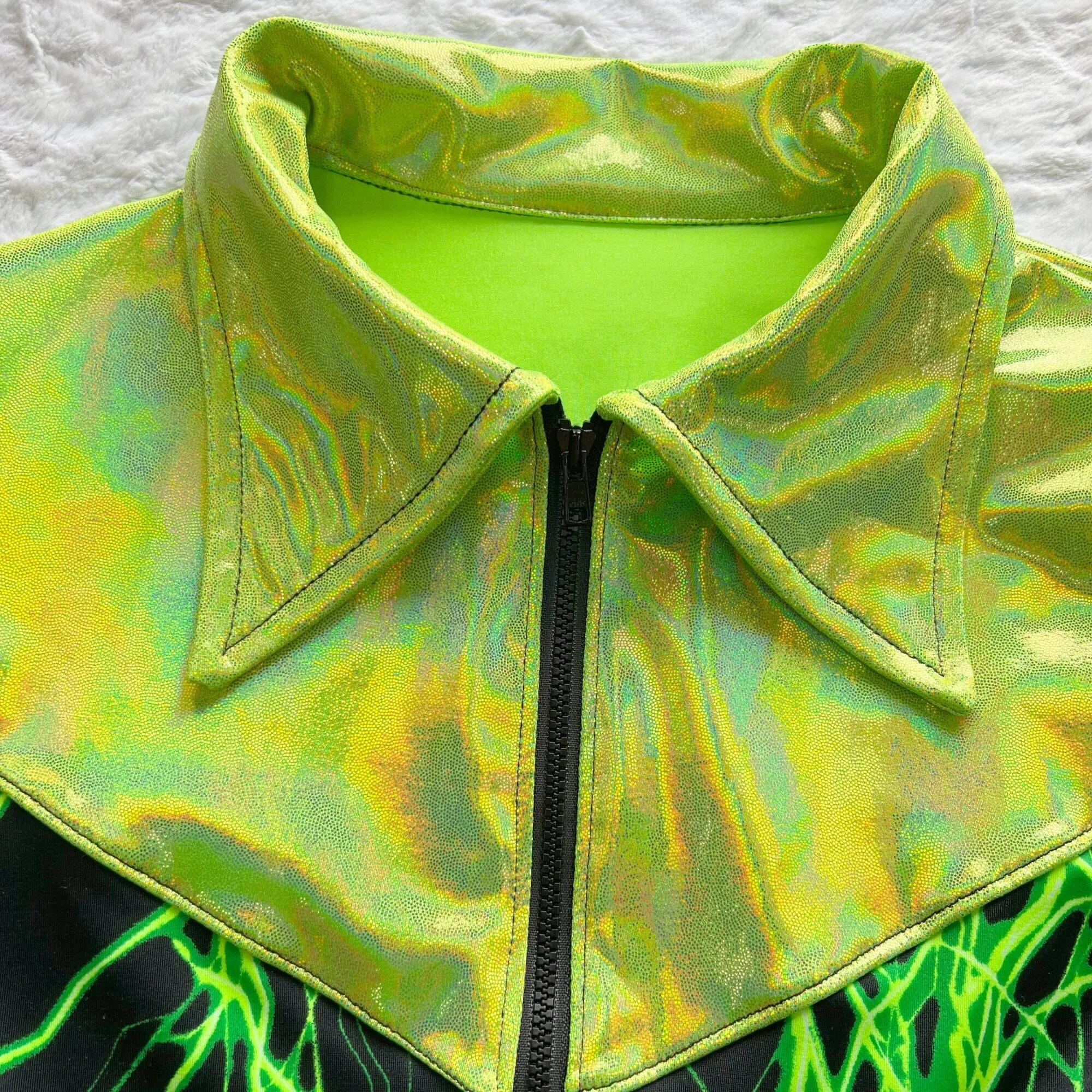 Neon Green Lightning Rodeo Shirt with Fringe