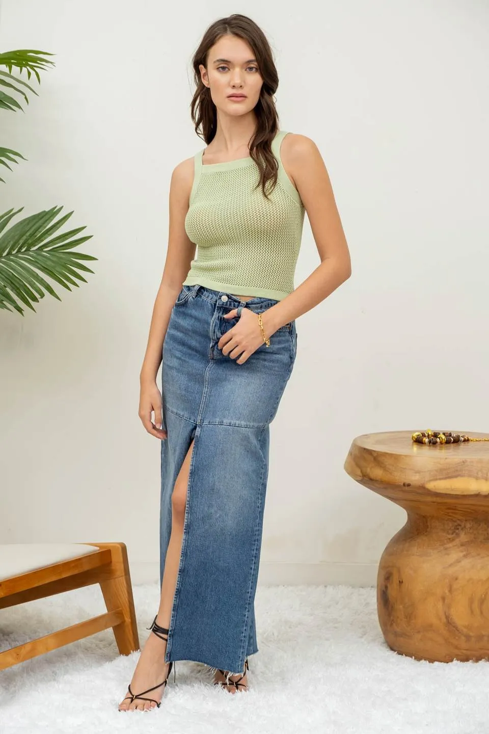 SHEER SWEATER KNIT CAMI TANK TOP