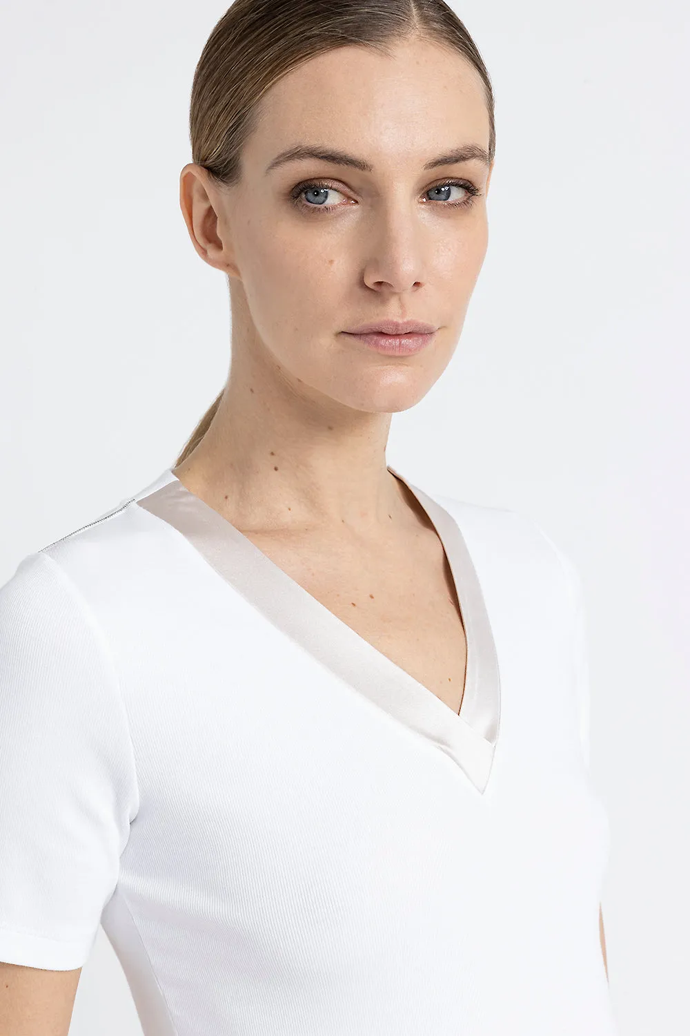Silk V-neck jersey T-shirt